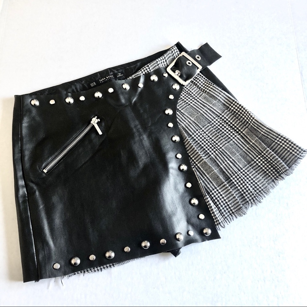Zara Basic Collection Faux Leather & Plaid Skort